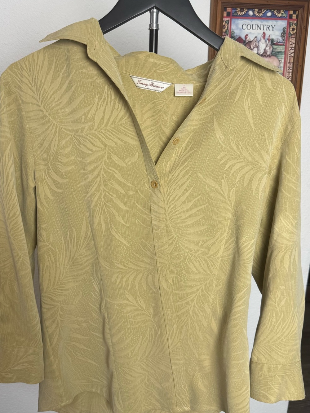 Tommy Bahama Olive Green Palm-Print Button Down Shirt Size Small